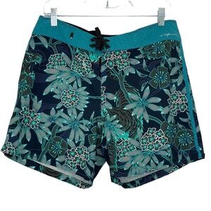 Quicksilver black & teal palm floral print boardshorts, 31